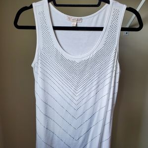 Dressbarn Size Small Rayon/Spandex White Tank with Silver Rhinestones